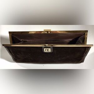 Auth BALMAIN Vintage Chocolate Brown Suede Logo Hand Clutch Purse Bag